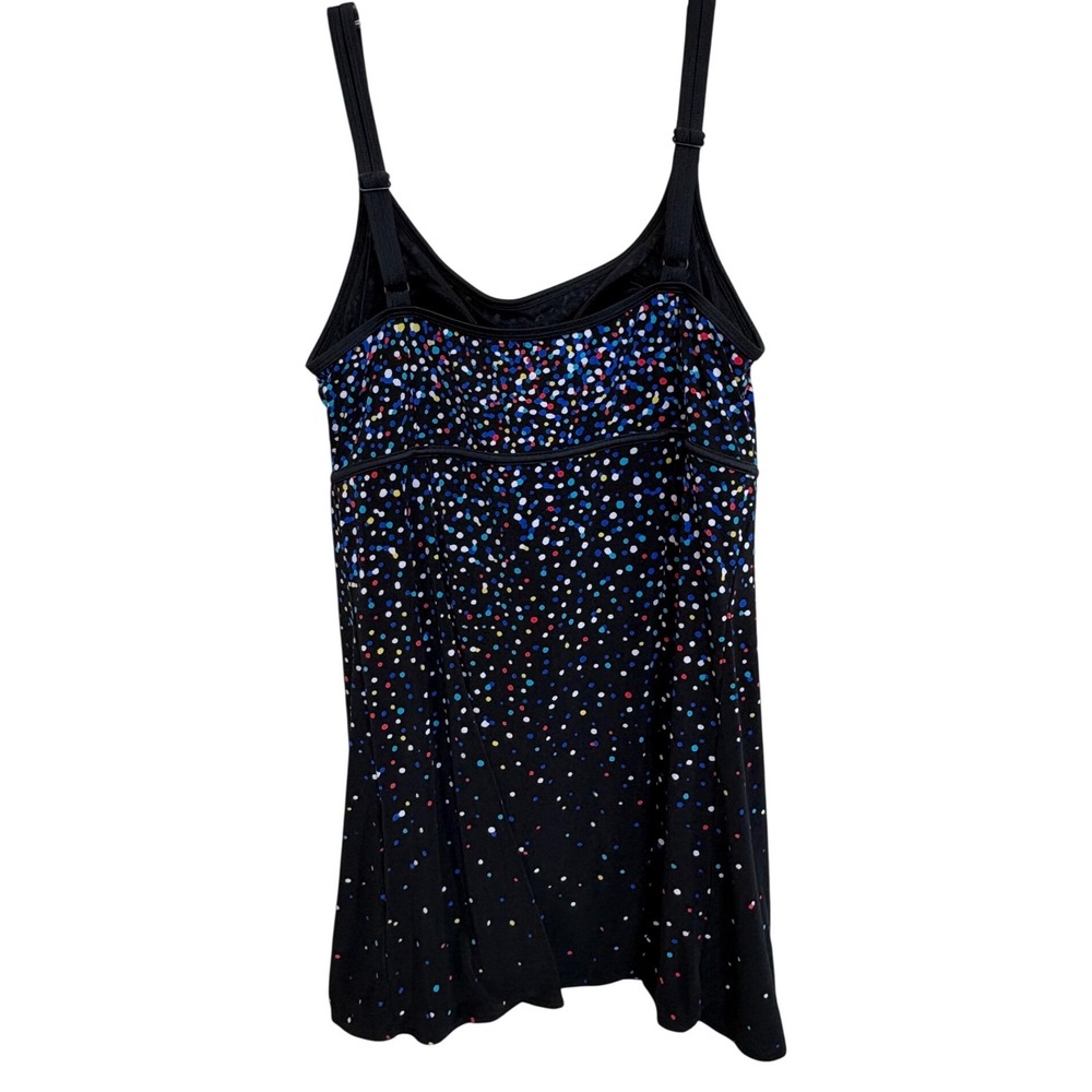Longitude Women Black Multicolor Polka Dot Swimdress One Piece Swimsuit 16
